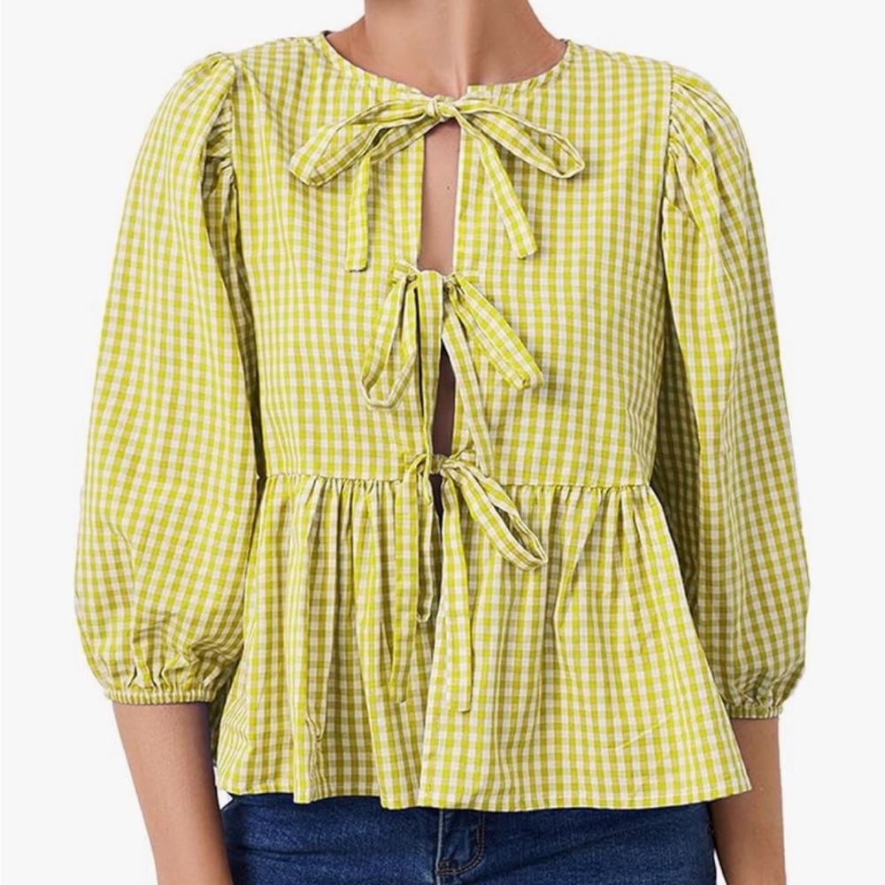 Yellow Gingham Bow-Tie Blouse
